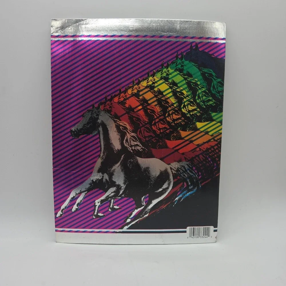 Shiny Vintage 1980s Mead Quick Silver Folders Rainbow Horse & Sports Car Retro